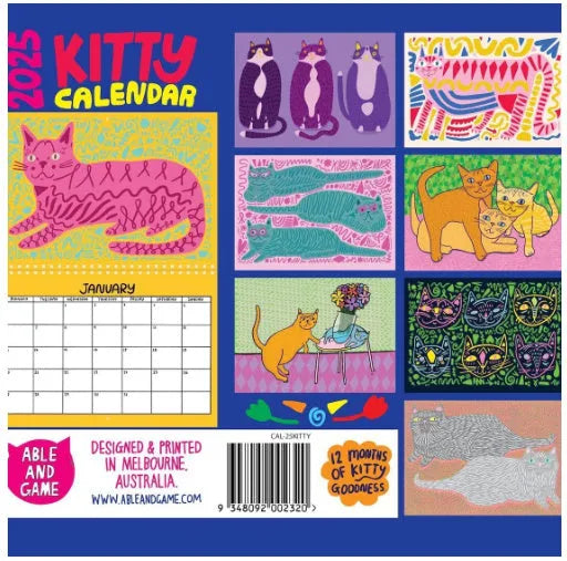 Cat themed wall calendar planner with daily tear-off sheets, showing photographic cat portraits and a clear date grid.