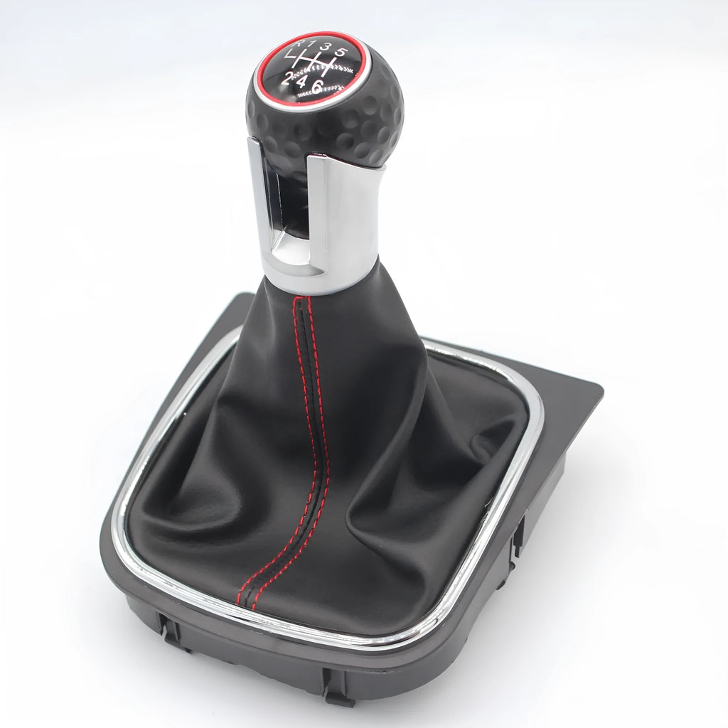 Leather manual gear shift knob for Volkswagen Golf models 5, 6, and 7 on a car gear lever.