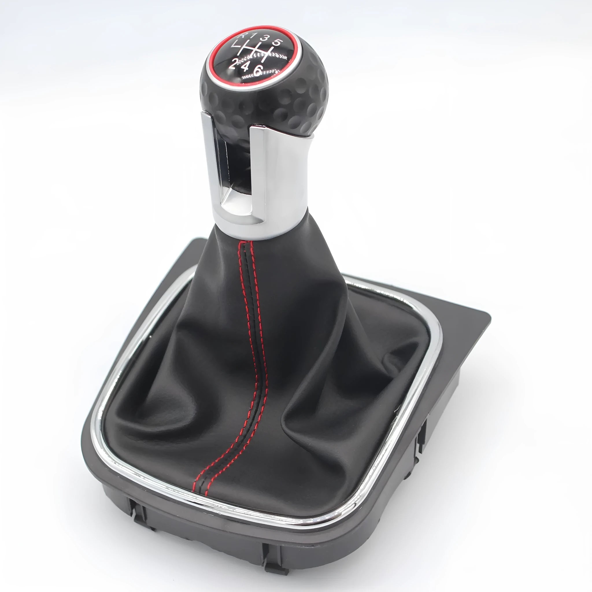 Leather manual gear shift knob for Volkswagen Golf models 5, 6, and 7 on a car gear lever.