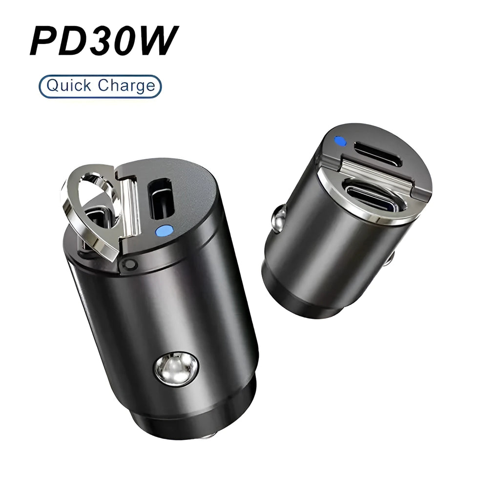 Mini 30W car cigarette lighter charger with zinc alloy housing in black colour