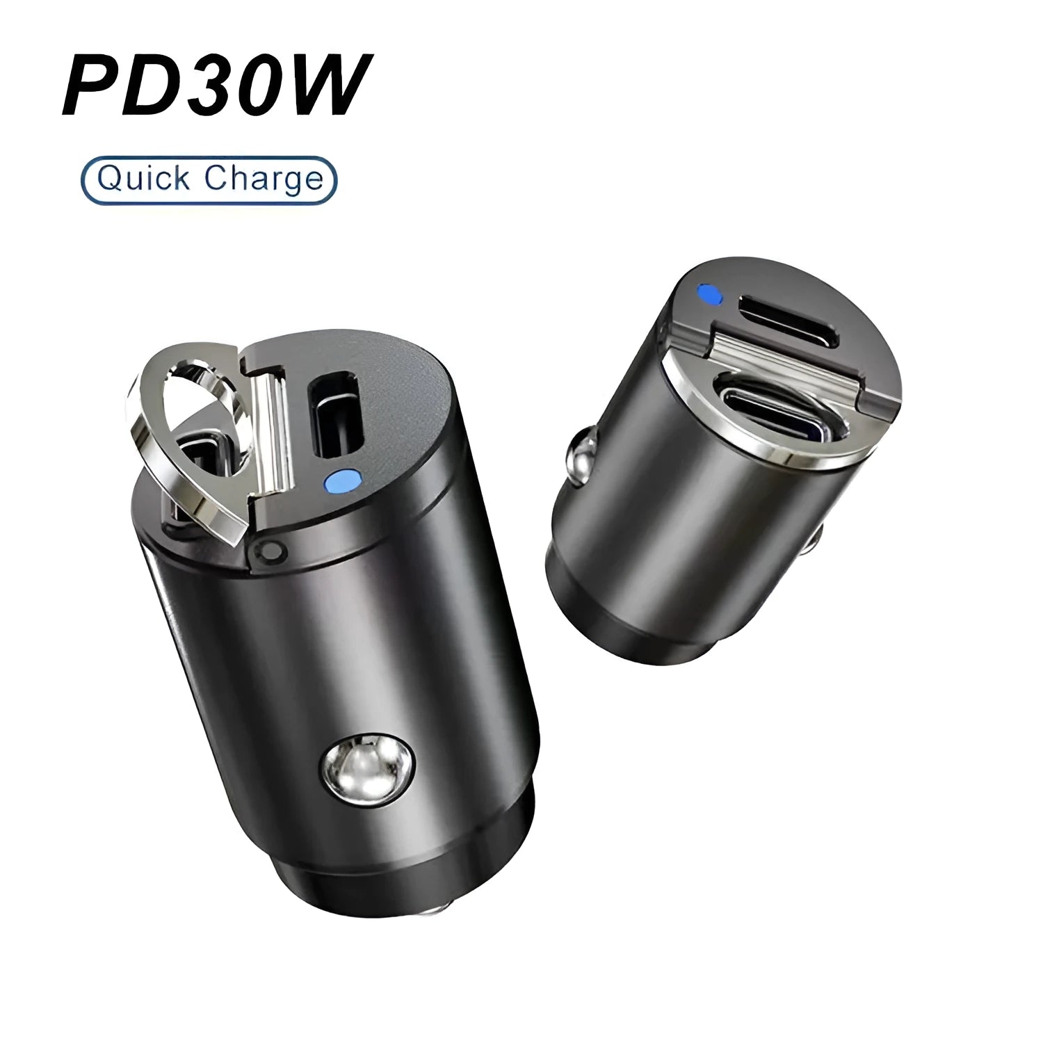 Mini 30W car cigarette lighter charger with zinc alloy housing in black colour