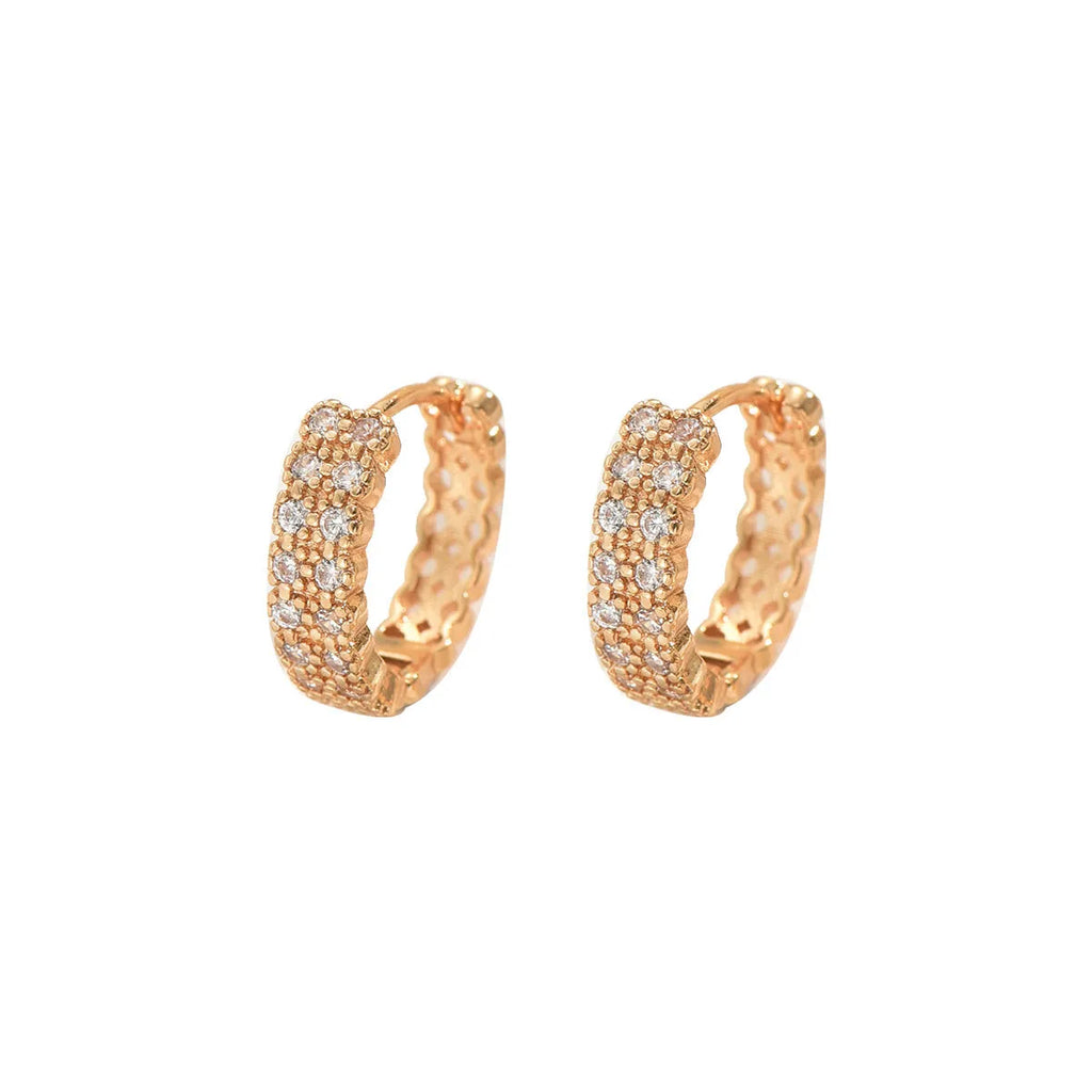 Copper geometry pattern ear studs with round, dot and ring elements in colour DE20288