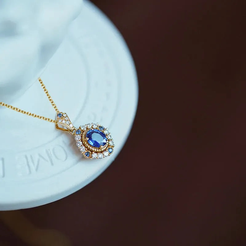 Royal necklace with mixed gem pendant on copper box chain in yellow gold colour