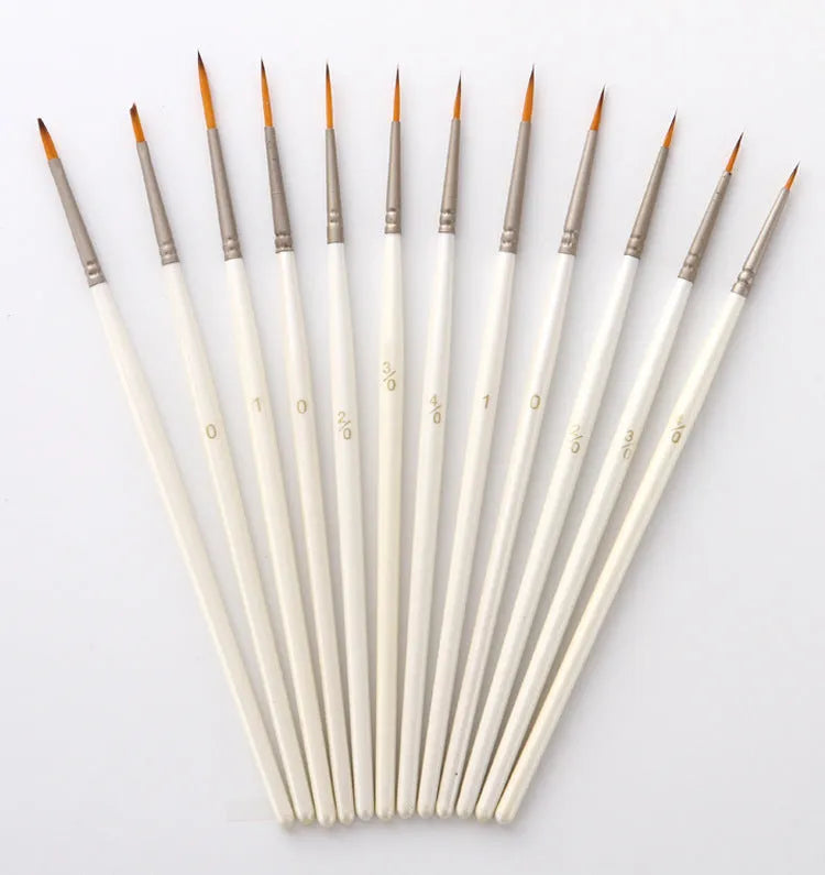 Fluoresent Marker 12-piece artist paintbrush set in Pearl White with solid wood pen holder.