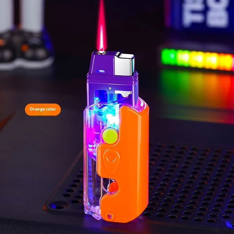 Colourful luminous radish lighter in orange purple green colours with wind-resistant flame