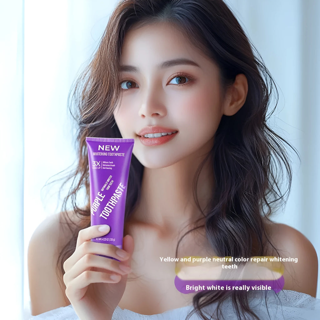 Purple whitening toothpaste tube with 120g net content for adult yellow stain removal