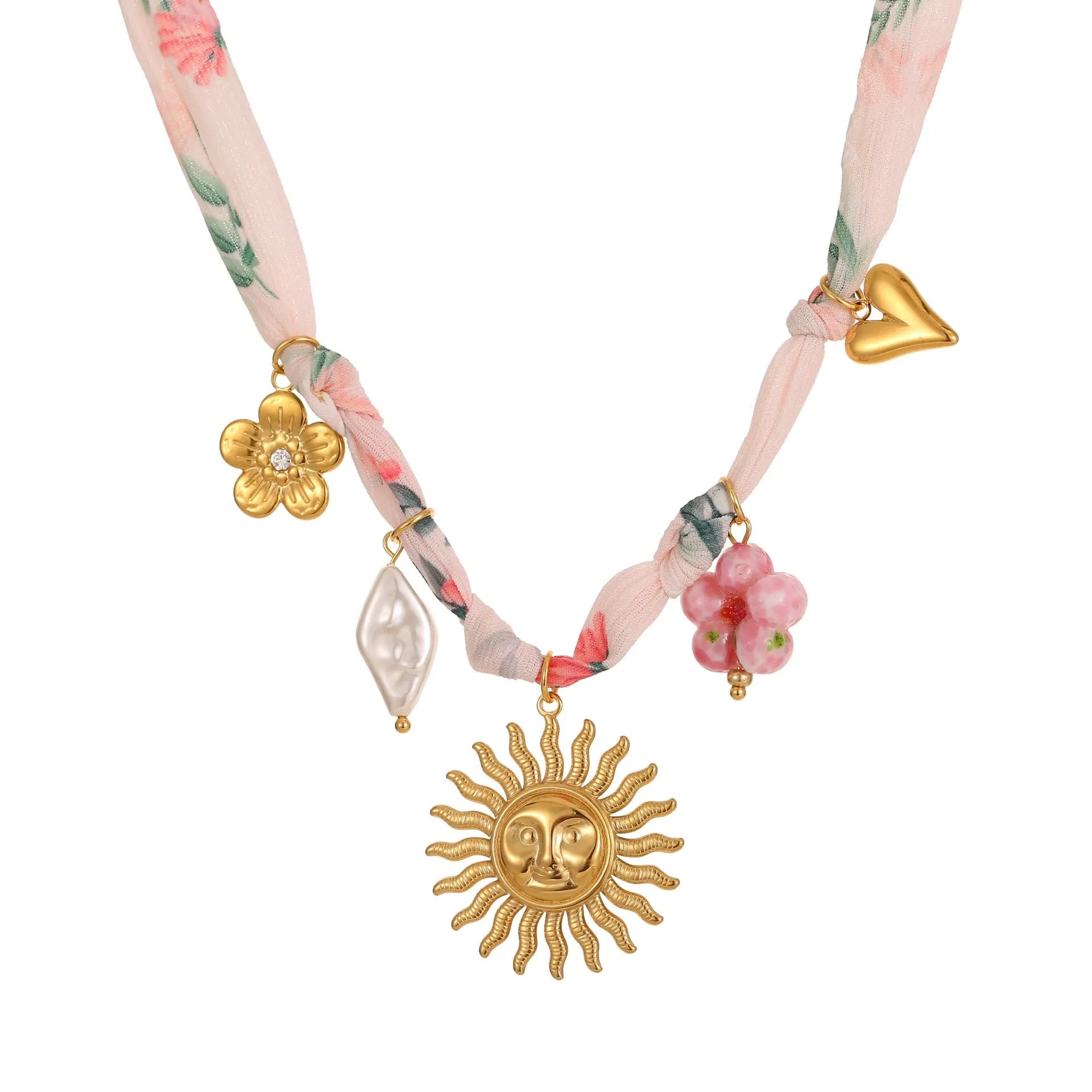 Stainless steel geometric pendant necklace with 18K gold electroplating on adjustable chain