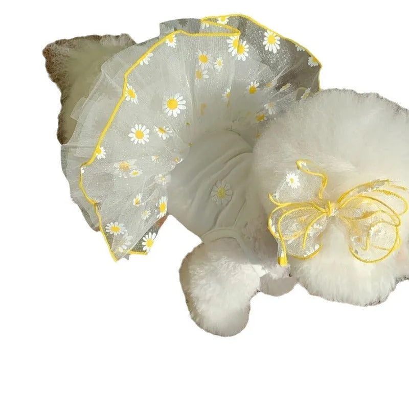 Yellow daisy pattern polyester dog vest for summer, sizes XS S M L XL