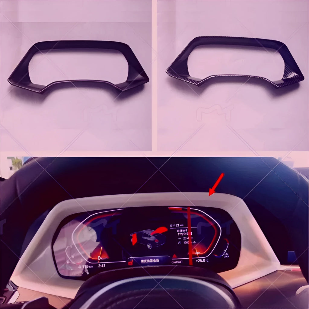 BMW X5L dashboard decorative frame in carbon fibre or peach wood finish with adhesive installation