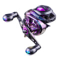 BM2000 fishing reel with colourful finish and water drop shape, showing left-hand and right-hand model options.