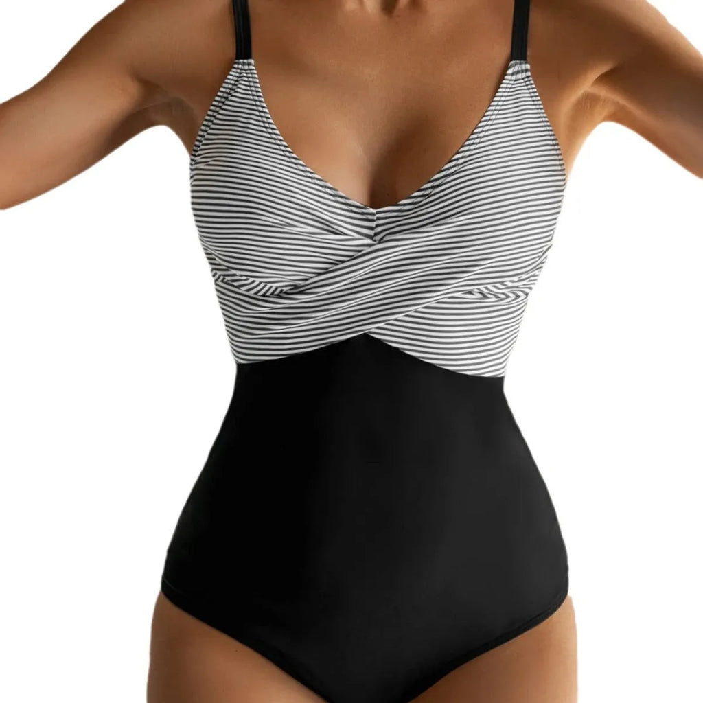 Women's printed backless one-piece swimsuit with lace-up front in leopard print design