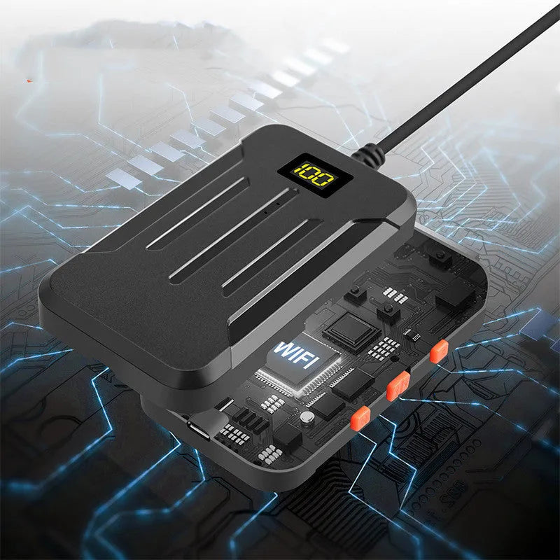 Wireless dual lens endoscope with 5.5mm and 8mm probes, magnet and hook accessories, smartphone display