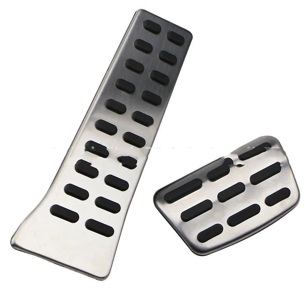 Stainless steel accelerator pedal cover set for Hyundai Tucson and Kia K5 showing automatic and manual variants