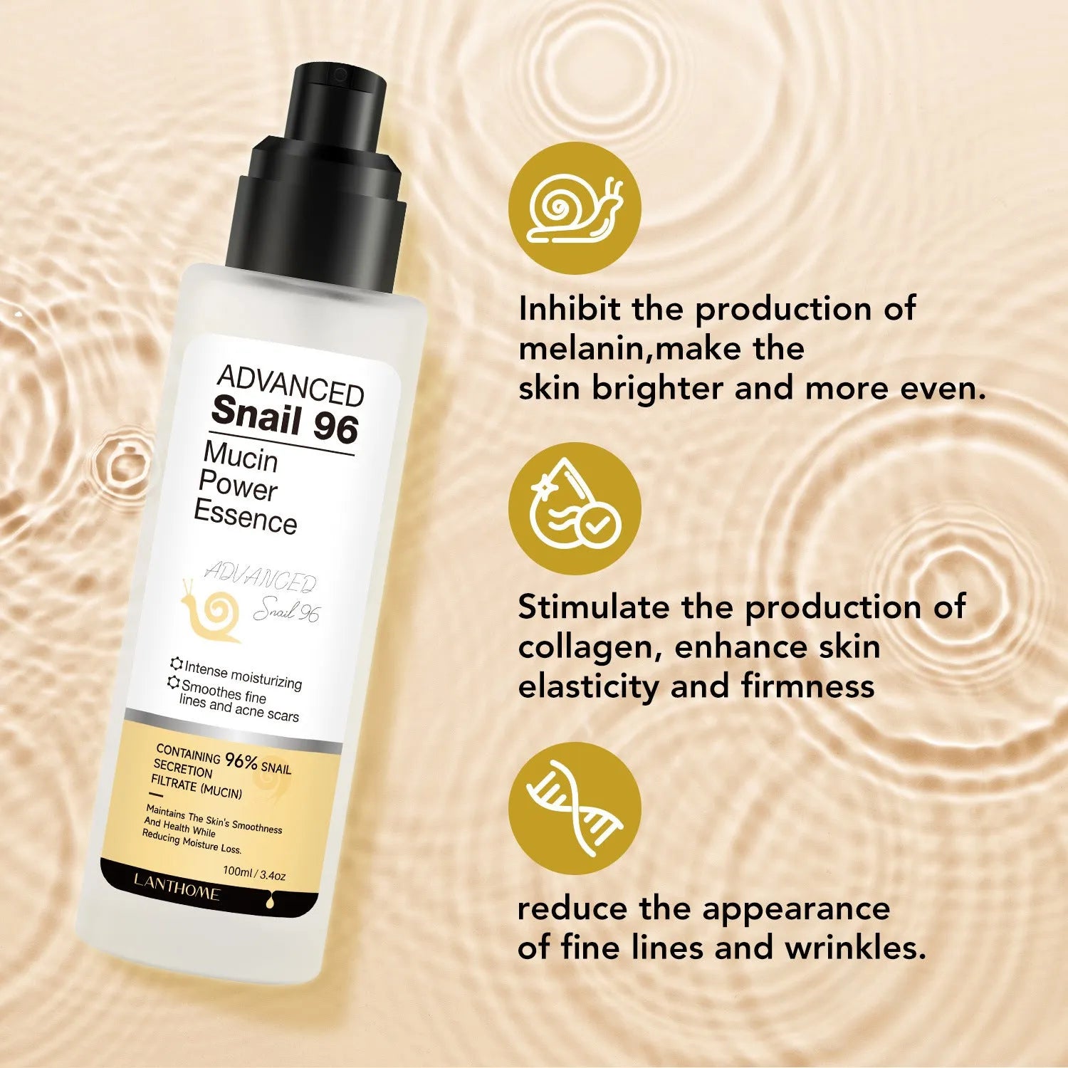 100ml Snail Snail Serum moisturising facial essence bottle for universal skin type care