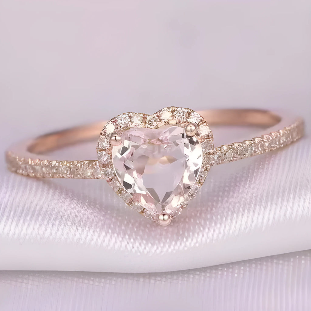 Heart-shaped crystal women's wedding ring with electroplated rose gold finish on white copper band