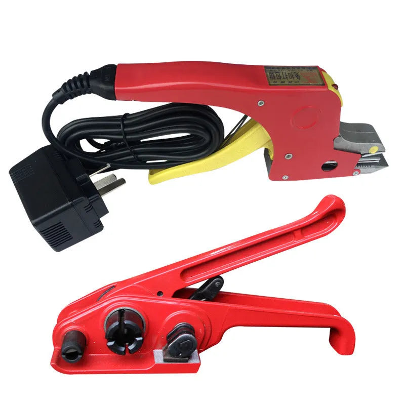 Electric hot melt packing machine kit with plastic steel tensioner and yellow packaging tape