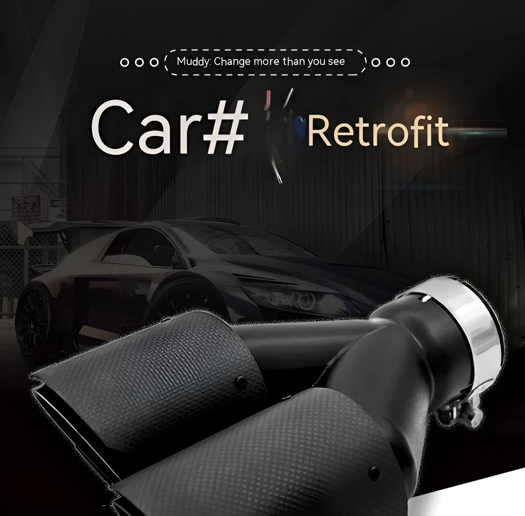 Black carbon fibre dual outlet car exhaust silencer with 250mm diameter