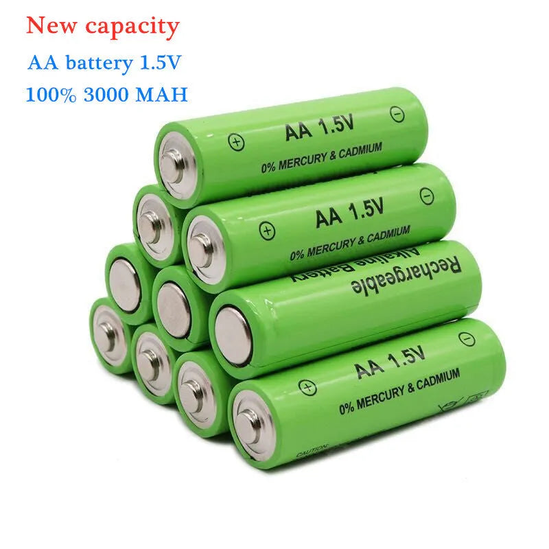Alkaline rechargeable AA battery with 3000mAh capacity and 1.5V output