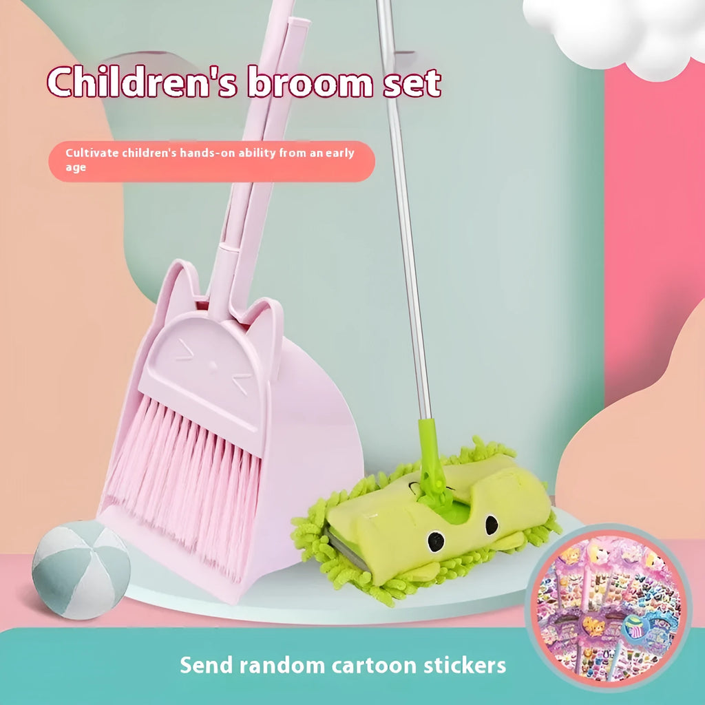 Broom and dustpan set with rotating brush head in purple, green and beige colour options