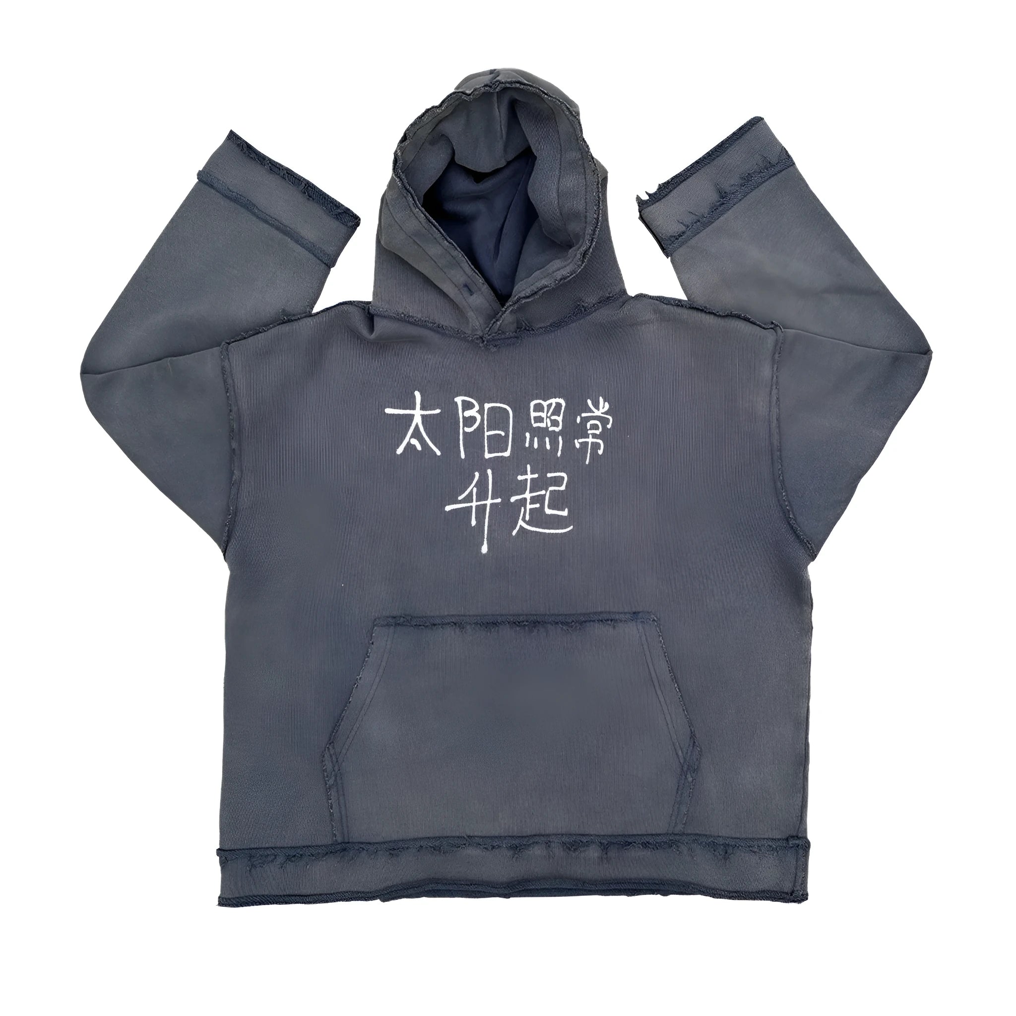 Reverse dark blue hooded sweatshirt with The Sun Also Rises back print in Asian sizing