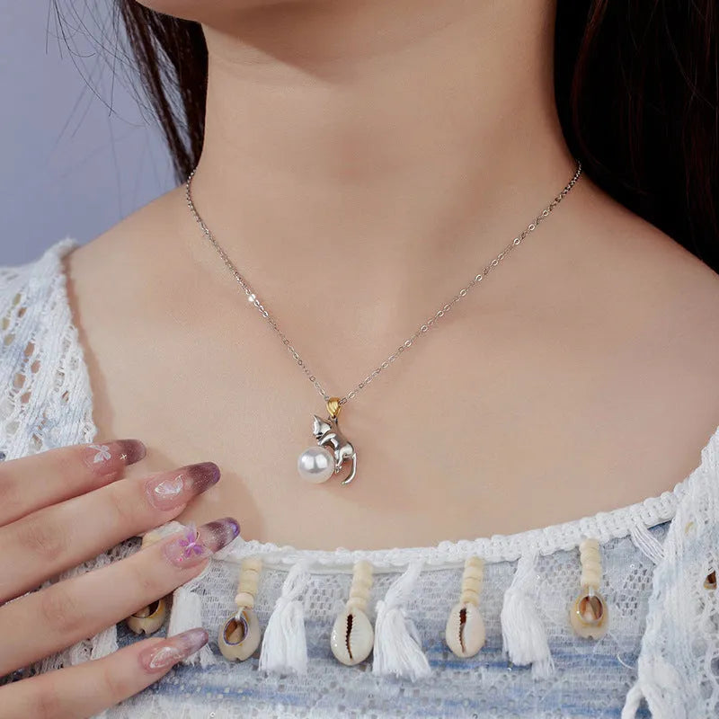 925 sterling silver clavicle necklace with electroplated cat pendant in multiple colour options