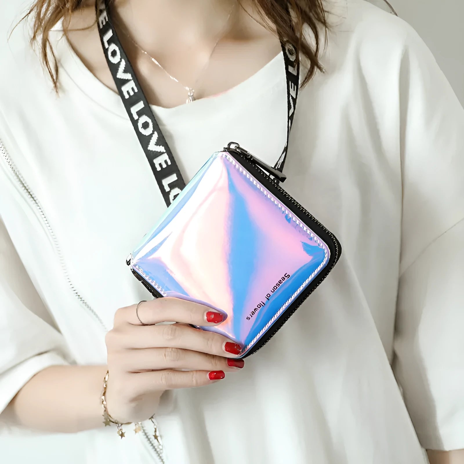 Women's compact 11cm square folding wallet in Korean style with glitter or solid colour options