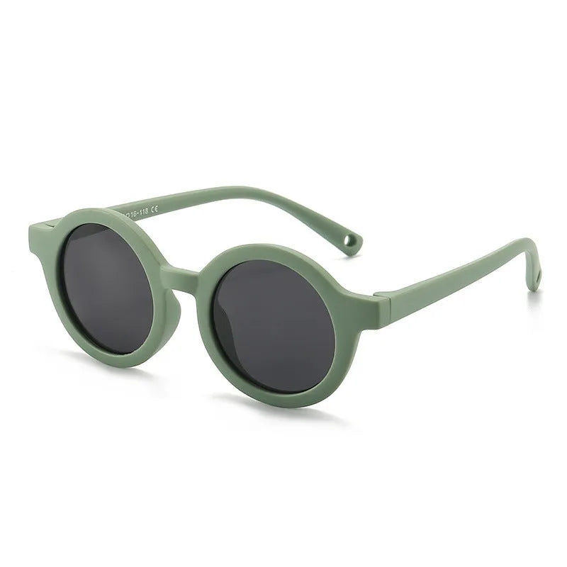 Children's round frame silicone sunglasses with UV400 protection for 0-3 year olds in multiple colour options