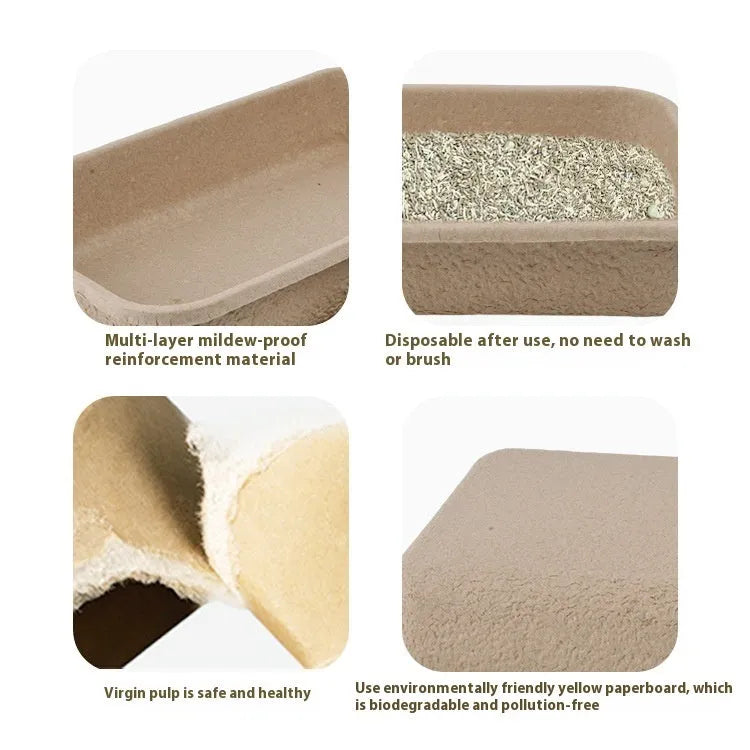 Brown biodegradable disposable cardboard litter box for cats and dogs with waterproof lining.