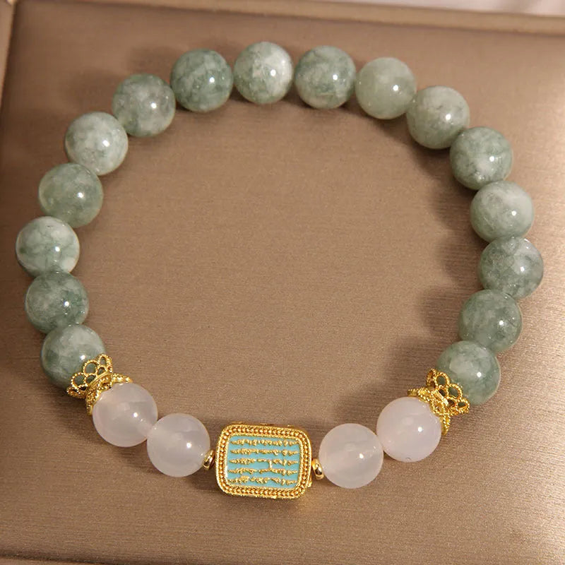 Women's oil green emerald crystal bracelet with five beads featuring scriptural inscriptions