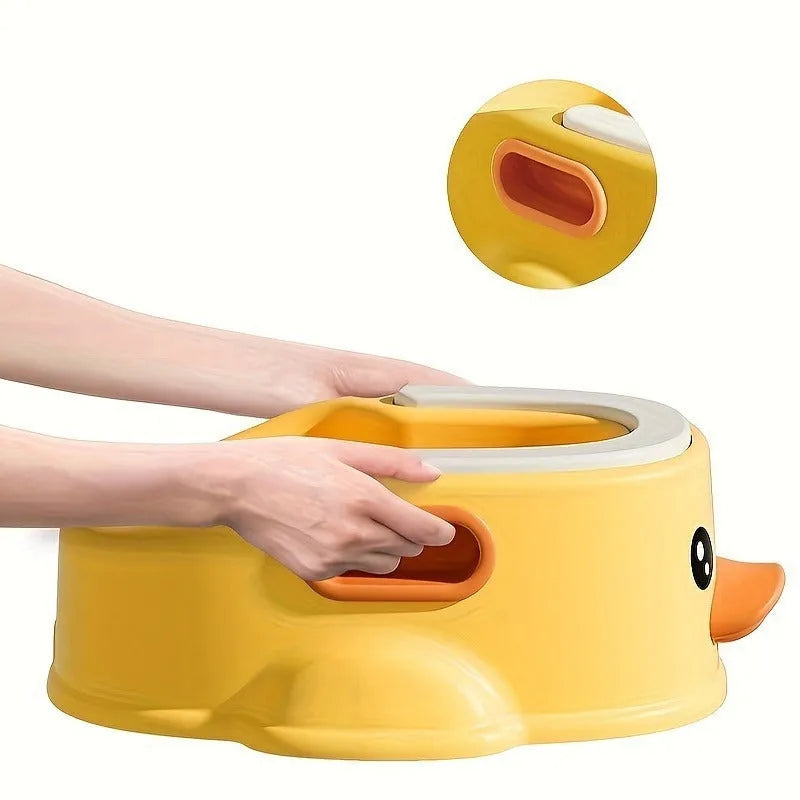 Blue PVC pet bath tub shaped like a duck for washing dogs and cats, shown on a bathroom floor.