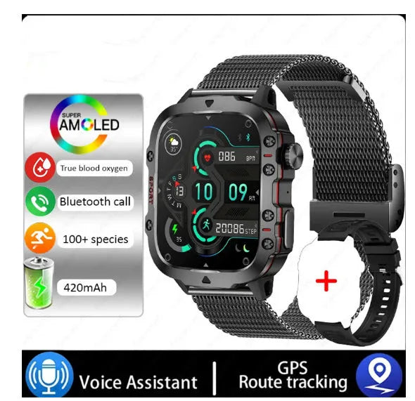 QX11 smart watch in black with zinc alloy case and TFT screen showing heart rate display.