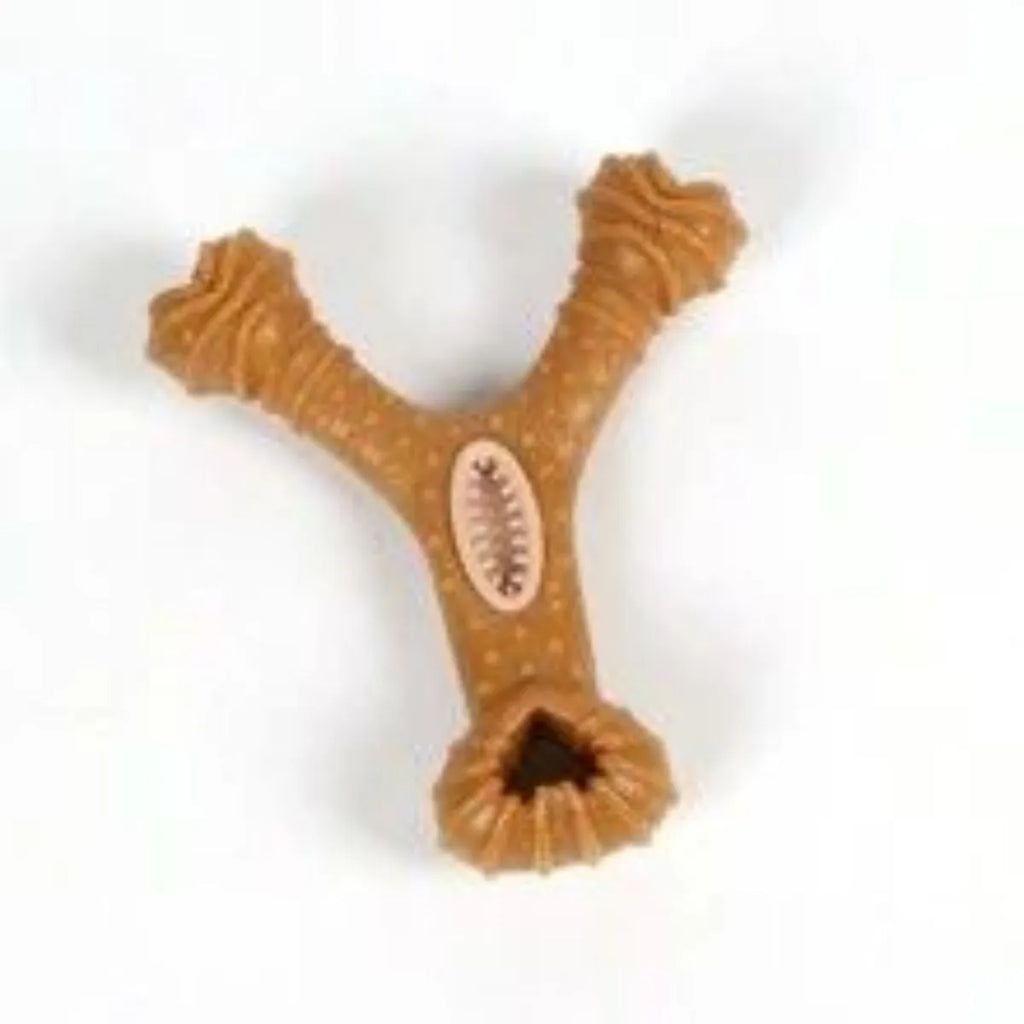 Durable rubber dog chew bone toy for teeth cleaning and interactive play with bite-resistant construction