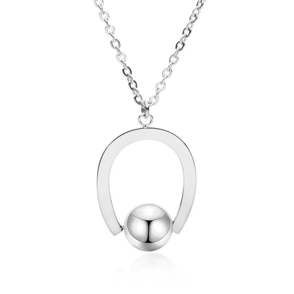 Stainless steel necklace with geometric pendant on adjustable bead chain