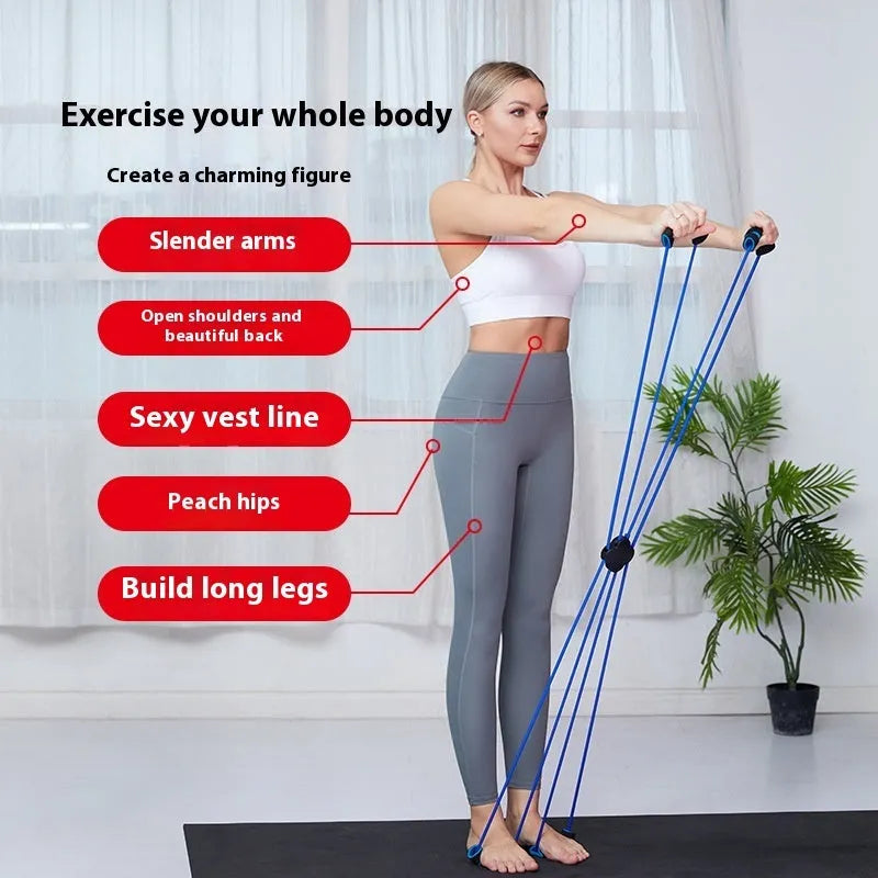 Blue eight character fitness puller for shoulder workouts made from TPR material.