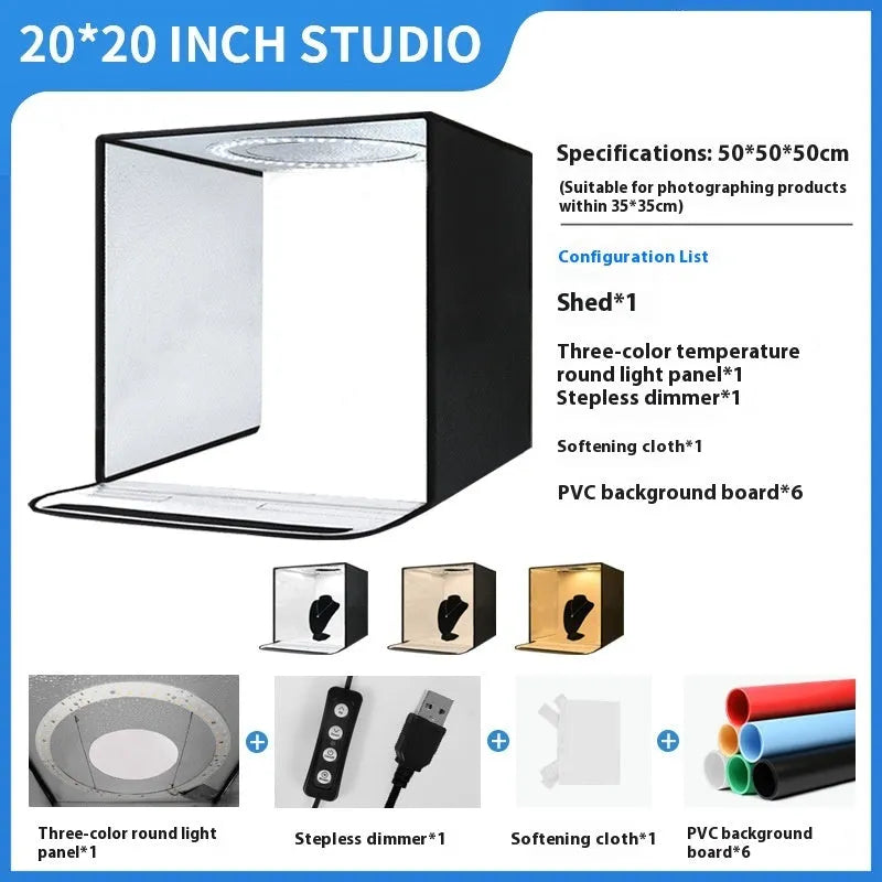 50cm metal frame studio light box with reflective cloth interior and USB plug