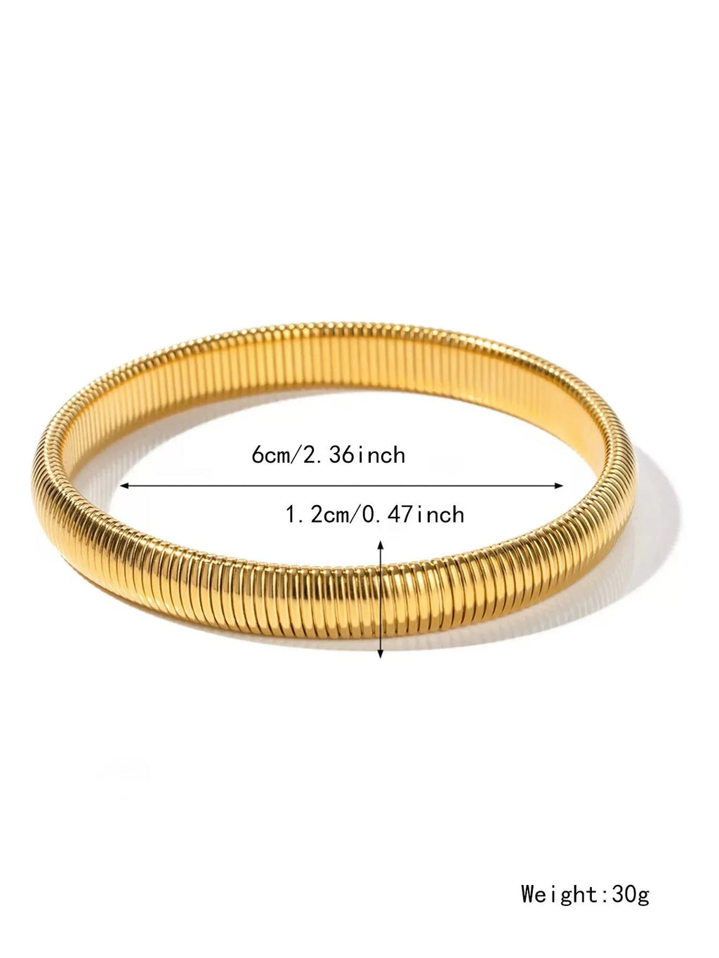 Women's titanium steel bracelet with vertical stripe ring pattern in gold colour