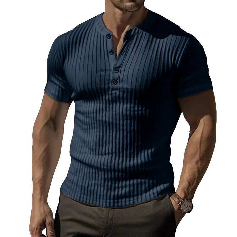 Men's slim-fit solid colour sports muscle T-shirt on a hanger, shown in khaki.
