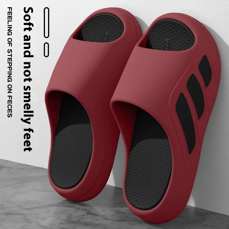 Brown and two-tone coloured EVA platform slippers for men and women indoor home use.