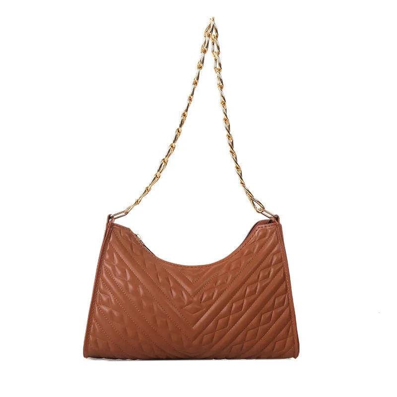 Black PU leather vertical square shoulder bag with chain strap, soft handle, and 3D outer pockets