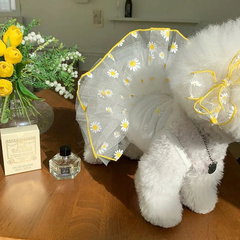 Yellow daisy pattern polyester dog vest for summer, sizes XS S M L XL