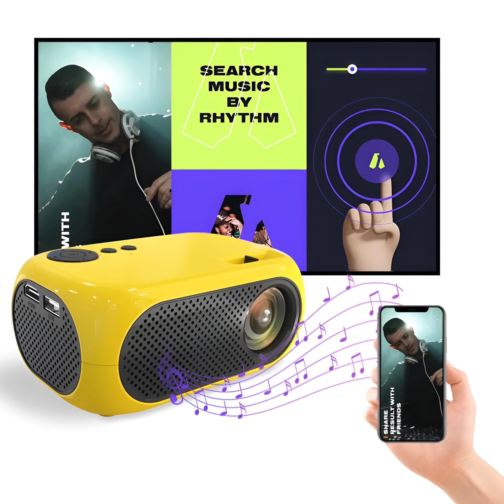 M24 micro mini portable LED projector in gold or white colour with 1080p compatibility