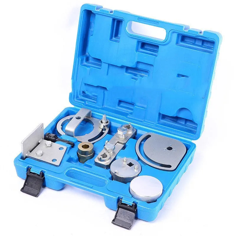 Volvo engine timing tool set with carbon steel construction showing camshaft locking tools and alignment fixtures