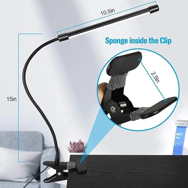 Black and white 26cm LED desk lamp with USB power cable for student study table