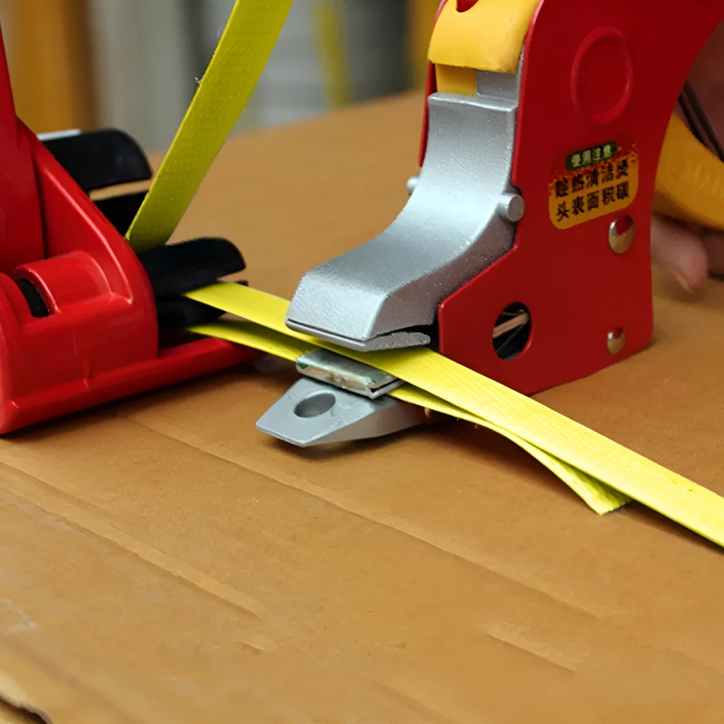 Electric hot melt packing machine kit with plastic steel tensioner and yellow packaging tape