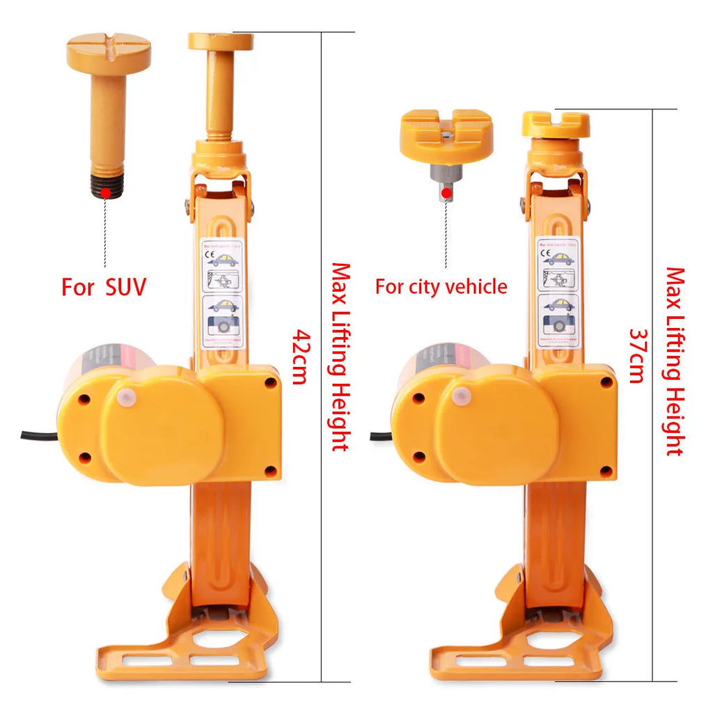 Yellow electric car jack set with matching power wrench for vehicle maintenance