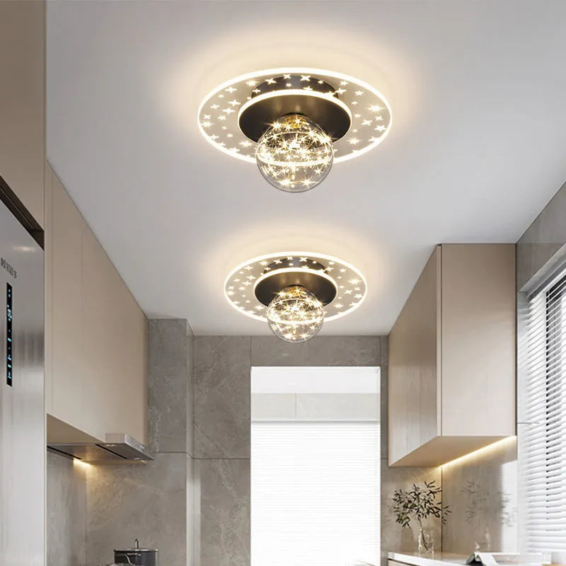Modern minimalist ceiling lamp for corridors in gold, black, or white finish with LED light.