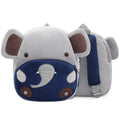 Children's plush animal school backpack showing elephant design with zipper closure