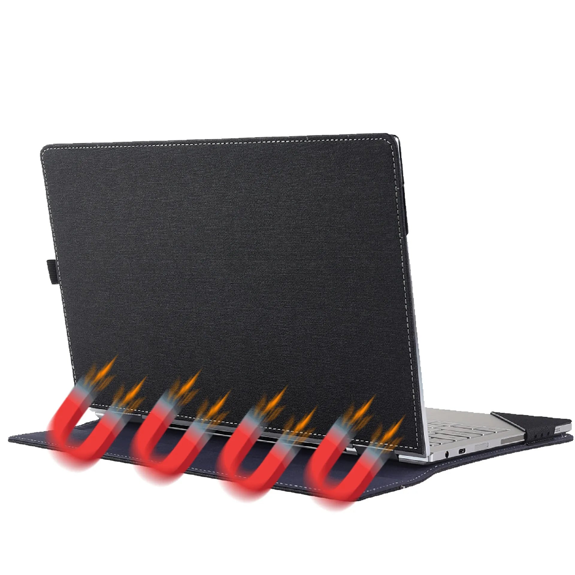 Black imitation leather laptop sleeve with Chinese-style fabric craft for Microsoft Laptop6