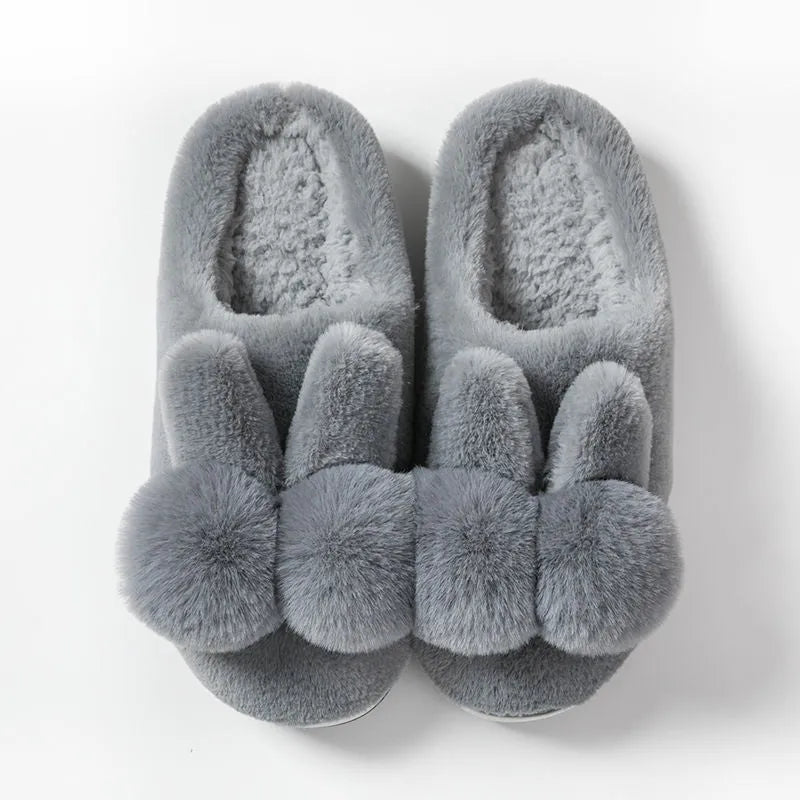 Women's rabbit fur high-top winter slippers with floral detail in cream colour
