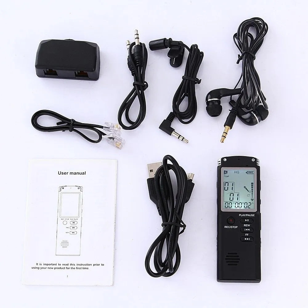 USB digital voice recorder with external microphone connection, compact black recording device